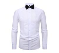 1 pièce Nouvelle chemise de smoking de couleur unie à col hirondelle pour hommes, uniforme de marié et garçon d'honneur, concert, nœud papillon noir aléatoire inclus L,M,S,XL,XS,XXL,XXXLUnicolorePolye