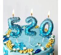 1 pièce Nouvelle décoration de bougie de gâteau d'anniversaire de fête avec impression florale dégradé bleu, numéros étoilés 0-9 et dentelle, pour Noël 7,5,9,2,3,4,6,8,1,0Cire