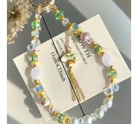 1 pièce Nouvelle lanière de téléphone avec gland de style chinois en bambou, sangle de poignet anti-perte avec perles vertes et fausses perles (en raison de l'angle de prise de vue et du grossissement