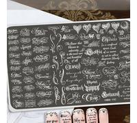 1 pièce Nouvelle plaque de tamponnage d'art des ongles gothique à fleurs et lettres anglaises haute définition, modèle de motif de fleur argentée exquise, texture claire facile à transférer, opération