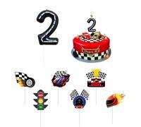 1 Pièce Numéro 2 Bougies, 6 Pièces Gâteau Dessert Avec Drapeaux, Bougies Pour Le 2E Anniversaire, Décoration Pour 2E Anniversaire Enfants, Décoration D'Anniversaire De Course Numéro 2
