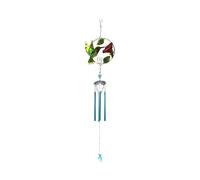 1 piece of wrought iron wind chime painted glass handicraft wind chime pendant courtyard balcony creative gift (green bird)