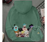 1 pièce/One Piece, les expressions exagérées d'étonnement des personnages principaux imprimées sur le tissu, sweat à capuche décontracté en coton contenant des épaules tombantes, une courbe confortabl