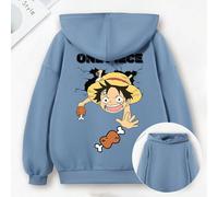 1 pièce/One Piece, Luffy enfant tombe du ciel pour attraper le motif de viande grillée, sweat à capuche oversize décontracté en coton contenant des épaules tombantes, confortable et incurvé, mélange d
