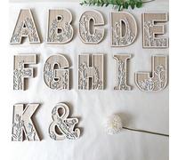 1 pièce Ornement en bois décoratif sculpté avec fleur et alphabet, décoration de retour à l'école, mélange aléatoire gratuit de 26 lettres anglaises, décoration murale, fête de mariage, vacances, Noël