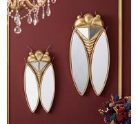 1 pièce, ornement suspendu de décoration intérieure en résine dorée en forme de cigale miroir, décoration murale d'insecte, suspension murale dorée, pendentif miroir, design spécial avec surface miroi