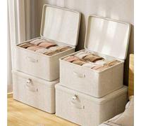 1 pièce Panier de rangement en lin pliable avec couvercle, boîte de rangement polyvalente à grande capacité pour vêtements, jouets, stockage saisonnier et organisation domestique L,petit,M,XL,Très gra