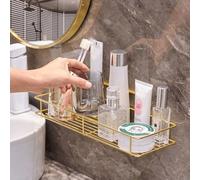 1 pièce Panier de rangement mural de salle de bain style nordique en fer, organisateur de douche de salle de bain sans perçage Nouvelle taille dorée grande,Grande Étagère Dorée,Nouvel Or PetitFer