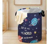 1 pièce Panier de rangement pliable rond à grand capacité avec motif de planète de dessin animé. Utilisation polyvalente pour la salle de bain, la chambre, la lessive, les vêtements , le rangement des