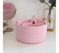 1 pièce Panier de rangement rose tressé avec décorations d'oreilles de chat, panier de rangement en tissu moderne pour la maison, pour la rentrée scolaire L,M,S,3 pièces,2 pièces (S + M),2 pièces (M+L