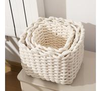 1 pièce Panier de rangement tressé, panier de rangement en herbe marine "Coastal Vibes", paniers boho tressés géométriques avec accents de bois et rotin, décoration moderne de patio et jardin, jardini