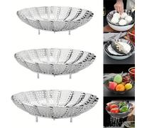 1 pièce Panier vapeur extensible en acier inoxydable, insert de cuisson à la vapeur pliable pour légumes et aliments Taille UniqueAcier inoxydable