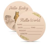 1 pièce Panneau d'annonce de naissance en bois avec ours et lapin se tenant la main pour bébé nouveau-né, double face, "Bonjour le monde", tableau d'enregistrement en bois naturel pour la fête de nais