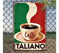 1 pièce Panneau métallique de style plat 2D style italien - Art mural décontracté, avec motif de café italien et "Italian Coffee", convient pour bar, café, maison de plage, décoration de fête de jardi