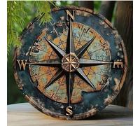 1 pièce Panneau métallique imprimé à plat avec boussole Viking 2D - 20 cm x 20 cm, décoration murale de style rustique pour le porche, le jardin, la chambre Panneau en étain durable avec texte anglais