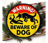 1 pièce Panneau métallique vintage "Attention au chien", plaque murale ronde de 8 pouces, décoration murale en métal 2D, convient pour l'intérieur et l'extérieur, la ferme, le restaurant, le jardin, l