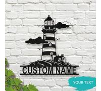 1 pièce Panneau nautique en métal personnalisé - Motif phare et mouette, adapté à la décoration de la maison et de la villa en bord de mer, art mural intérieur/extérieur, idée cadeau unique, décoratio