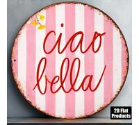 1 pièce Panneau plat rond 2D en aluminium 8x8 pouces / 20x20 cm, plaque décorative italienne vintage Ciao Bella, signifiant Bonjour Belle, art mural en métal usé, convient pour une utilisation intérie