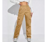 1 pièce Pantalon cargo ample et décontracté de couleur unie à plusieurs poches pour jeunes filles, printemps/automne 6Y,7Y,8Y,9Y,10Y,4Y,5Y,14Y,12Y,16YUnicoloreÉtoffe