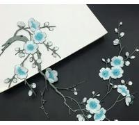 1 pièce Patch brodé en Forme de Fleur de Prunier pour vêtements, Autocollant en Tissu, thermocollant, pour travaux manuels, Couture, réparation, brodé