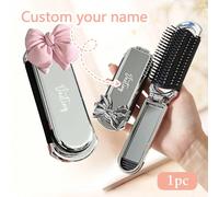 1 pièce Peigne de massage à coussin d'air avec nom gravé personnalisé, peigne de voyage avec nœud, peigne pliable avec miroir intégré, brosse à cheveux pliable à coussin d'air gravée au laser personna