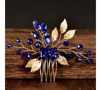 1 pièce Peigne latéral de mariée en ton or avec feuille et cristal saphir, accessoire de cheveux pour femmes, mariage, accessoires de cheveux, accessoires de tête, accessoires de cheveux pour femmes, 