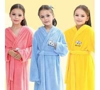 1 pièce Peignoir à capuche long pour enfants avec broderie d'ours, Longueur 100 cm / 39,37 pouces, fabriqué en polaire de corail super douce et chaude, convient pour la salle de bain, la piscine, la c