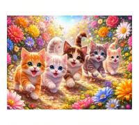 1 pièce Peinture de diamant 5D Chat mignon et champ de fleurs, broderie de diamant faite main, sans cadre, décoration murale pour salon/chambre à coucher, un cadeau pour maman 30*40 sans cadre,20*30 s