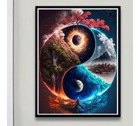 1 pièce Peinture de diamant 5D DIY Paysage de Bagua, kit nouveau. Peinture de broderie de cristal de diamant, convient pour la décoration murale de la maison, convient pour les débutants, sans cadre, 