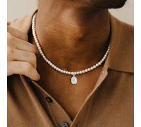 1 pièce Pendentif avec initiale pavée de zirconium, largeur 6 mm, collier avec faux perle pour homme, pour soirée L,M,S,H,A,T,O,X,B,C,D,E,F,G,I,J,K,N,P,Q,R,U,V,W,Y,ZVerre