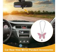 1 Pièce Pendentif De Rétroviseur De Voiture En Cristal Artificiel En Forme De Papillon Accessoires De Voiture Ornement Suspendu Rose