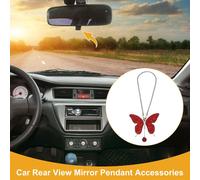1 Pièce Pendentif De Rétroviseur De Voiture En Cristal Artificiel En Forme De Papillon Accessoires De Voiture Ornement Suspendu Rouge