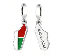 1 pièce Pendentif en argent sterling 925 en forme de carte et de drapeau de Madagascar, cadeau commémoratif d'anniversaire unisexe Argent sterling 925