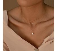 1 pièce Pendentif étoile à huit branches en zircone collier à double couche pour femmes, convient pour un usage quotidien, fête, rendez-vous et cadeau de vacances Taille UniqueAcier inoxydable