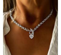 1 pièce Pendentif minimaliste en argent en forme de cœur creux, fermoir en forme de cœur, collier avec chaîne en acier inoxydable, pour femmes L,M,S,H,A,T,O,B,C,D,E,F,G,I,J,K,N,P,R,V,W,Y,ZAcier inoxyd