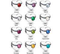 1 pièce Pendentif perle d'argent à la mode, pierre de naissance de décembre, DIY collier bracelet, cadeau cœur en cuivre Janvier,Février,Mars,Avril,Mai,Juin,Juillet,Août,Septembre,Octobre,Novembre,Déc