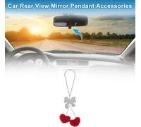 1 Pièce Pendentif Pompon Cœur Noeud En Métal Faux Strass Faux Diamant Accessoires De Pendentif De Rétroviseur De Voiture Rouge
