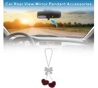 1 Pièce Pendentif Pompon Cœur Noeud En Métal Strass Faux Diamant Pour Rétroviseur De Voiture Accessoire De Suspension De Voiture Ornement Rouge Vin