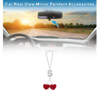1 Pièce Pendentif Pompon En Forme De Coeur Lettre S En Métal Avec Faux Strass Et Faux Diamant Pour Rétroviseur De Voiture Accessoires De Pendentif Suspendu Rouge
