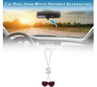 1 Pièce Pendentif Pompon En Forme De Coeur Lettre S En Métal Faux Strass Faux Diamant Accessoires De Pendentif De Miroir De Voiture Rouge Vin