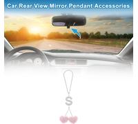 1 Pièce Pendentif Pompon En Forme De Cœur Lettre S En Métal Faux Strass Faux Diamant Accessoires De Pendentif De Rétroviseur De Voiture Rose