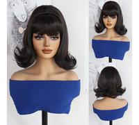 1 pièce Perruque carré rétro avec frange, couleur brun foncé, fibre synthétique résistante à la chaleur de 12 pouces, style beehive vintage des années 60-70. Élégante et tendance, parfaite pour le quo