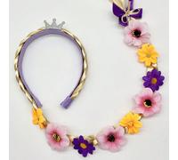 1 Pièce Perruque De Princesse Aux Cheveux Longs Pour Enfant, Détail De Fleurs, Perles Et Tresses, Couronne, Ensemble De Clip De Cheveux Flocon De Neige Et Bandeau Pour Costume Et Performance Plantes,B