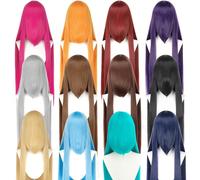 1 pièce Perruque droite longue de 40 pouces, perruque de costume colorée avec longues franges, perruque synthétique rouge, bleue, violette, blonde, noire, perruque de cosplay d'anime pour Halloween, f