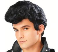 1 pièce Perruque noire ondulée à la mode pour homme, cheveux synthétiques pour le jeu de rôle de rockstar des années 50 Fibre synthétique