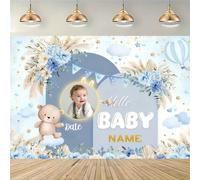 1 pièce Personnalisé "Bonjour bébé" Thème nuage floral bleu ours, Convient pour le baptême du bébé, l'anniversaire, la célébration de l'anniversaire, le portrait de famille, la séance photo du premier