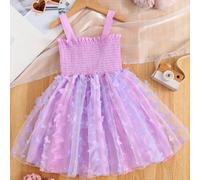 1 pièce Petite fille jolie robe charmante, élégante, sans bretelles de dégradé de couleur dégradé en maille 3D papillon, parfaite pour les fêtes, les occasions spéciales, les vêtements de plage, le pr