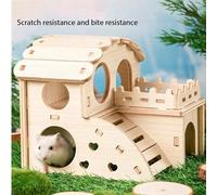 1 pièce Petite maison en bois pour hamster, villa à deux étages de l'ours doré, jouet en bois pour hamster, nid tout-en-un pour animaux de compagnie cabine,petite villa,Évitez les jouets,La maison des