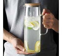 1 pièce Pichet en verre, contenant de boisson en verre droit de 1000/1200/1500 ml, en borosilicate résistant à la chaleur, tube droit transparent de grande capacité avec couvercle en bois. Infuseur de