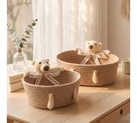 1 pièce pièce/2 pièces (S+M) Panier de rangement en corde de coton tressée avec motif de lapin de dessin animé mignon, organisateur de bureau multi-tailles, convient pour les cosmétiques, les articles